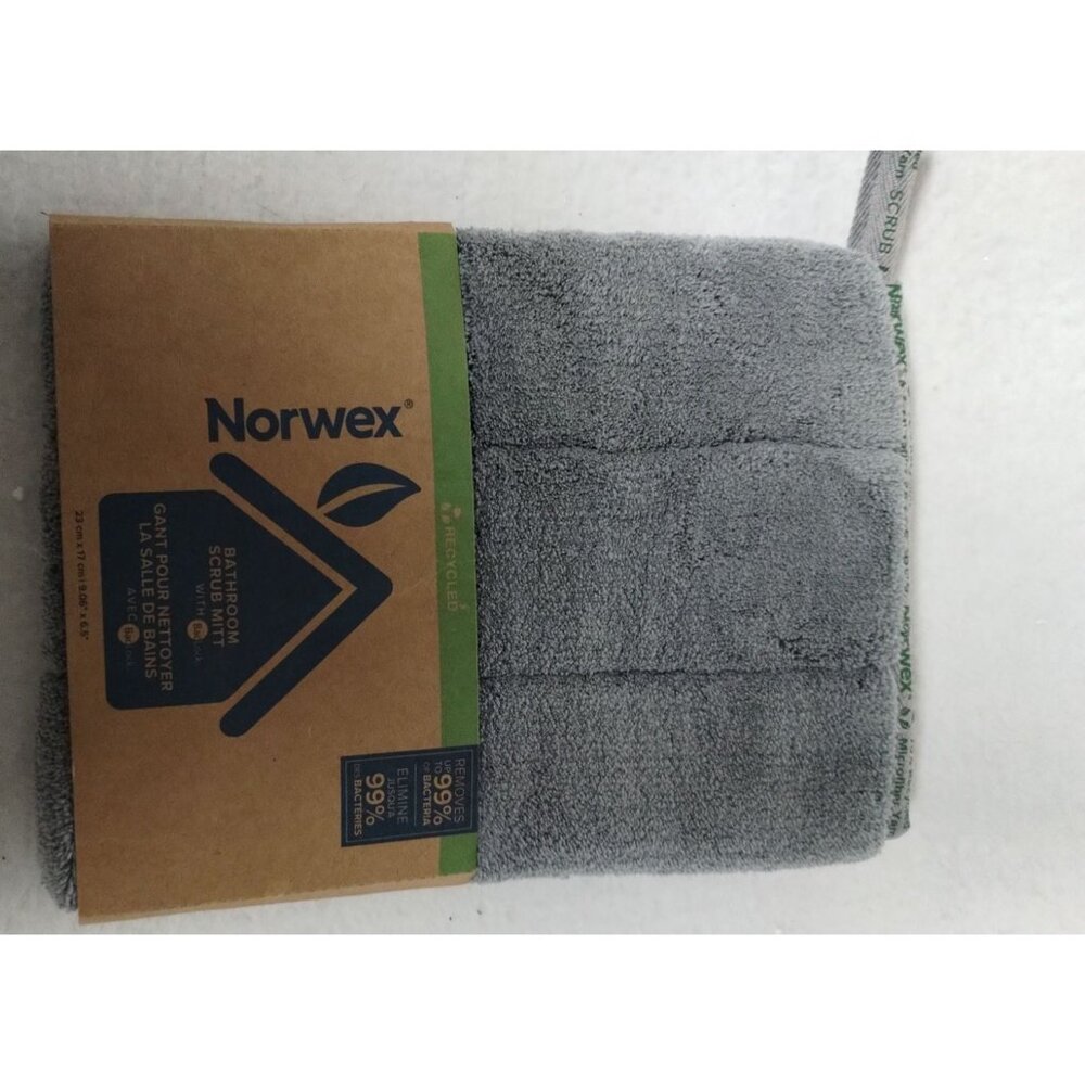 Norwex Bathroom Scrub Mitt Antibacterial Cleaning‎ Cloth Gray with Backloc